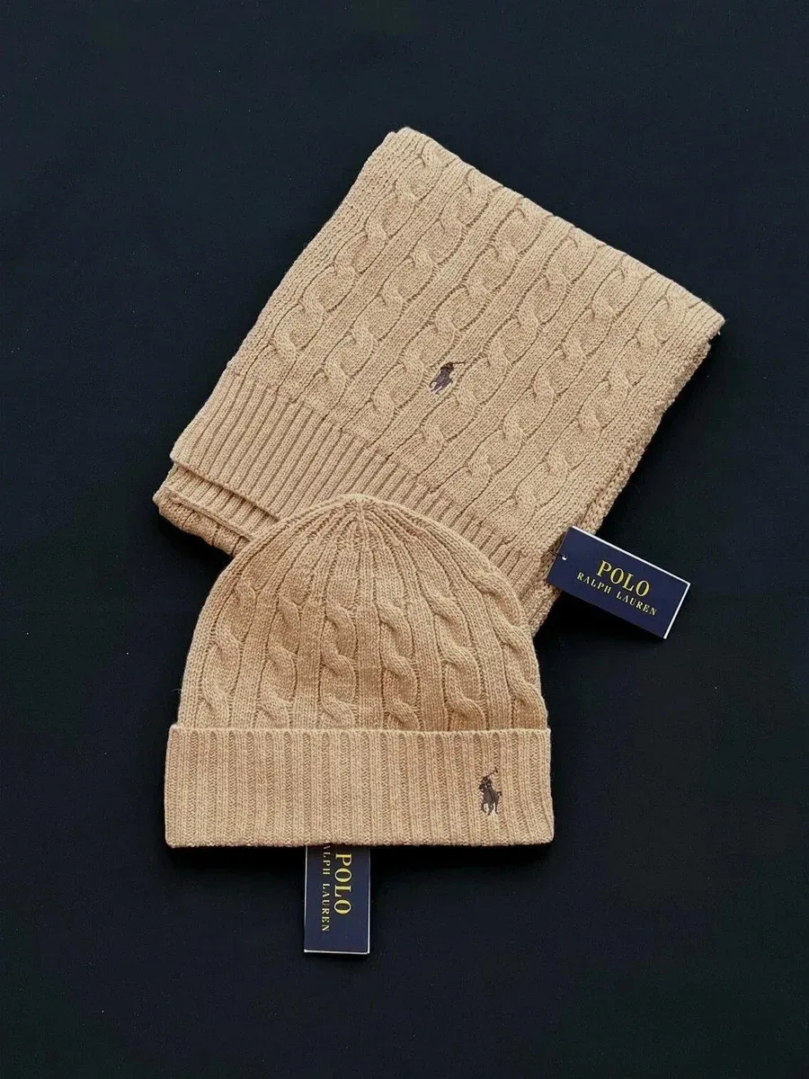 Polo Ralph Lauren Polo Ralph Lauren Beige Cable Knit Hat & Scarf Set Beige - 1
