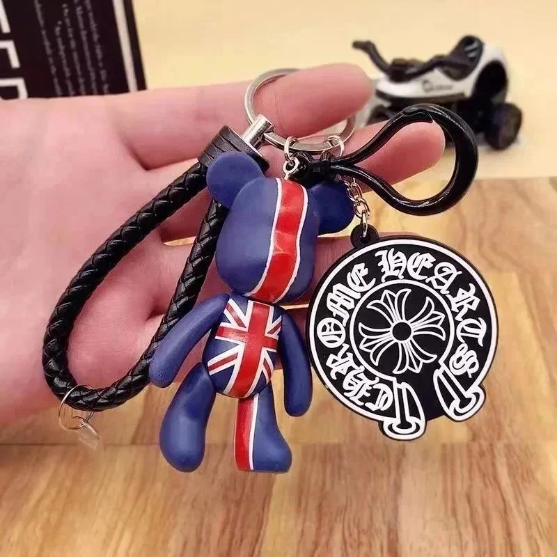 Chrome Hearts Chrome Hearts CH Cross Bear Keychain with Union Jack Design Blue - 1
