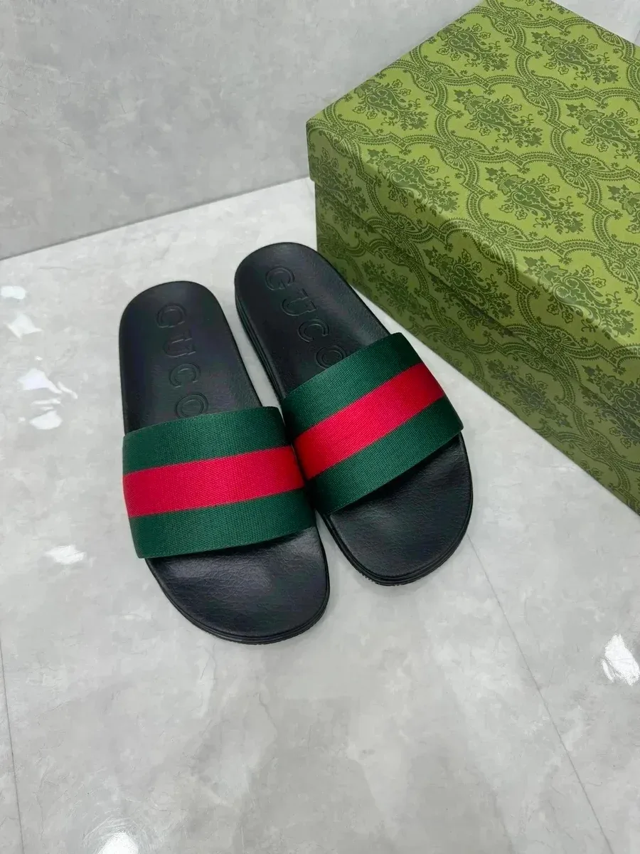 Gucci Gucci Web Stripe Slide Sandals Black/Green/Red Black