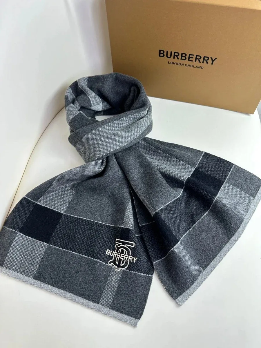 Burberry Burberry TB Monogram Charcoal Check Scarf Grey