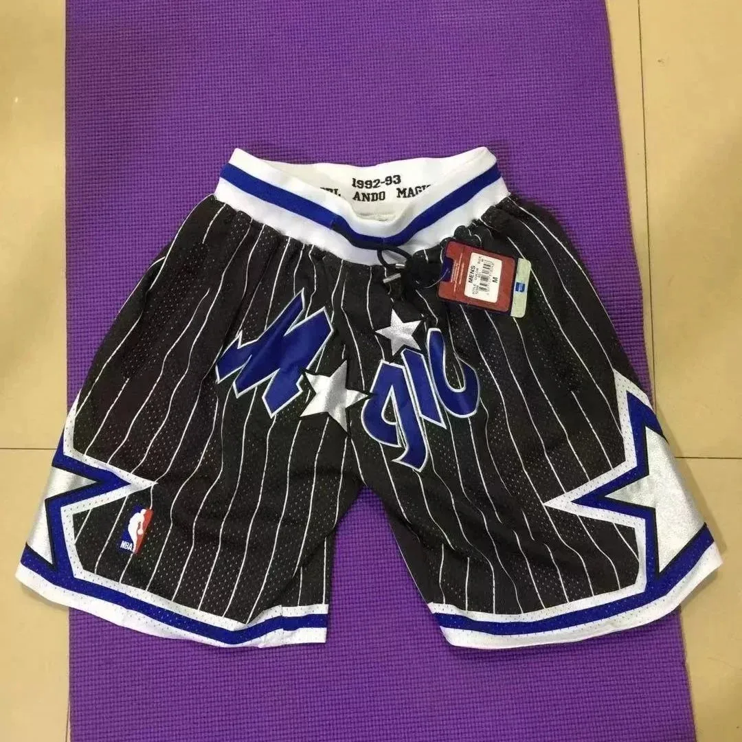 Other 1992-93 Orlando Magic Retro Basketball Shorts Black/Blue Striped Black - 1