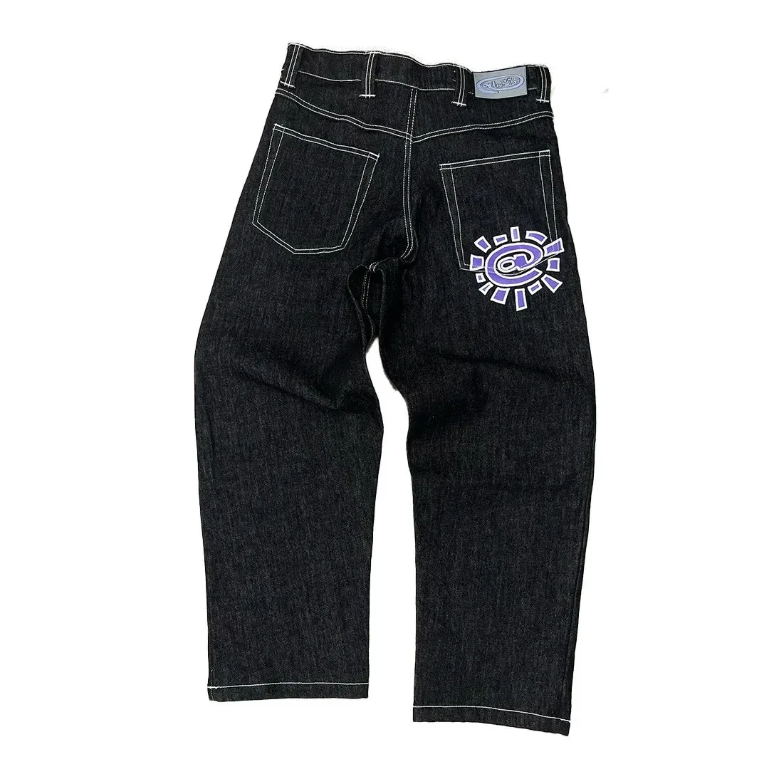 Other Unisex Dark Denim Jeans with Purple Sun Logo Black - 1