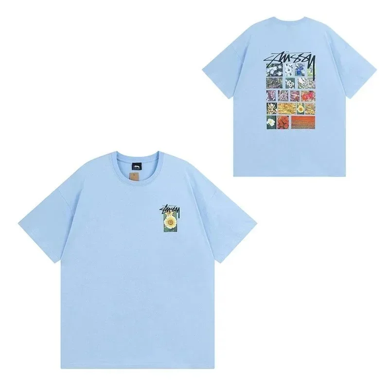 Stussy Stussy Stüssy Flower Print Oversized T-Shirt Light Blue Blue - 1