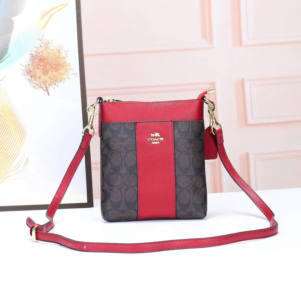 Coach Coach Signature Red & Brown Crossbody Bag Red - 1