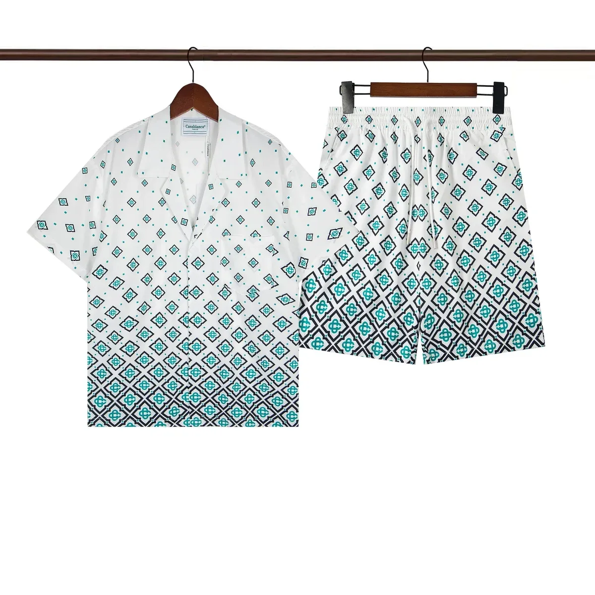 Other Coordinated Set with Geometric Print White/Teal Shorts & Shirt White - 1