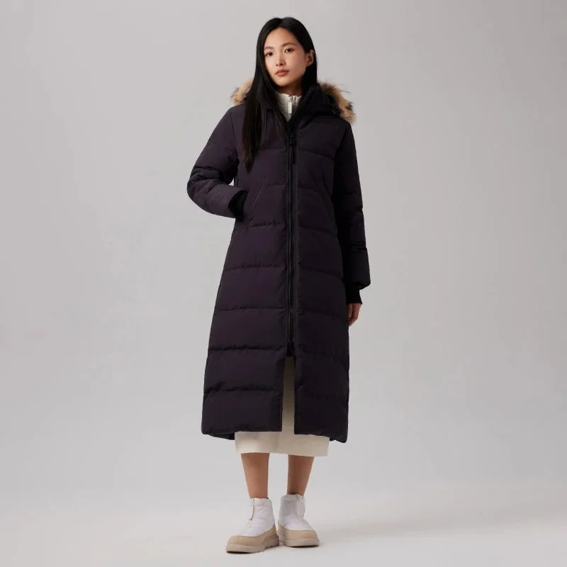 Other Long Dark Blue Puffer Coat with Fur Hood Navy - 1