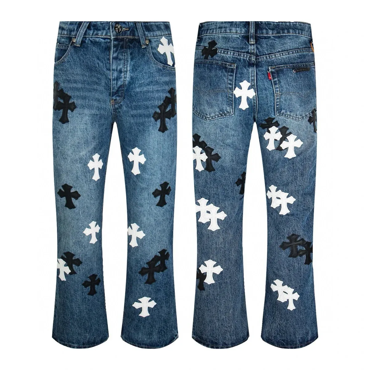 Levi's Levis Black/White Cross Patched Jeans Blue - 1
