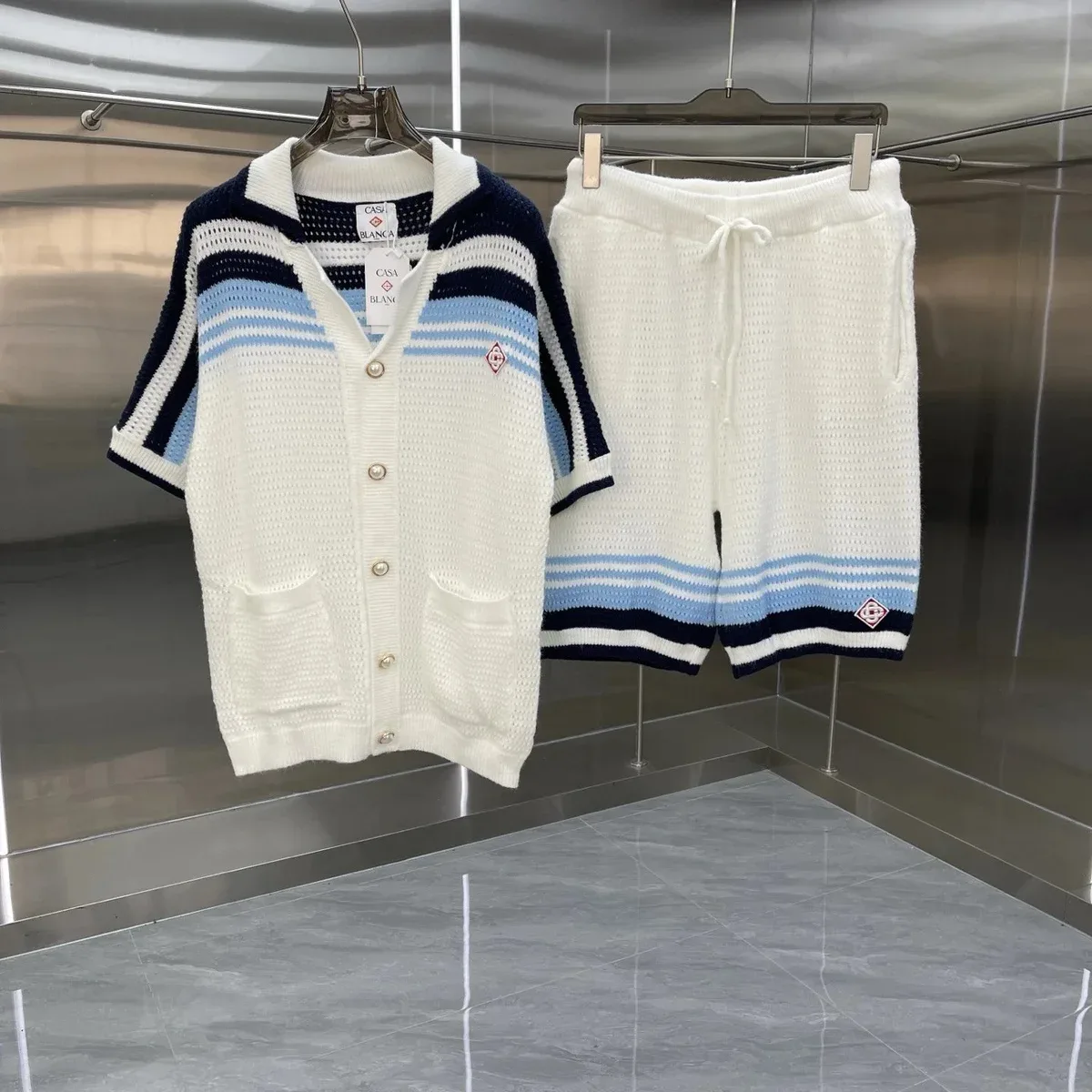 Other Casa Blanca White & Blue Knit Set White - 1