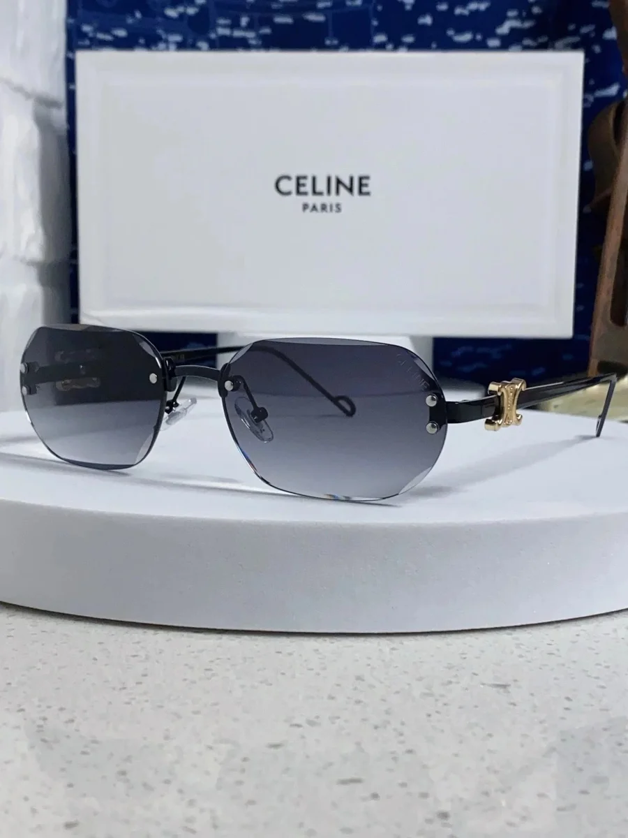 Celine Celine Classic Logo Rimless Sunglasses Black Black - 1