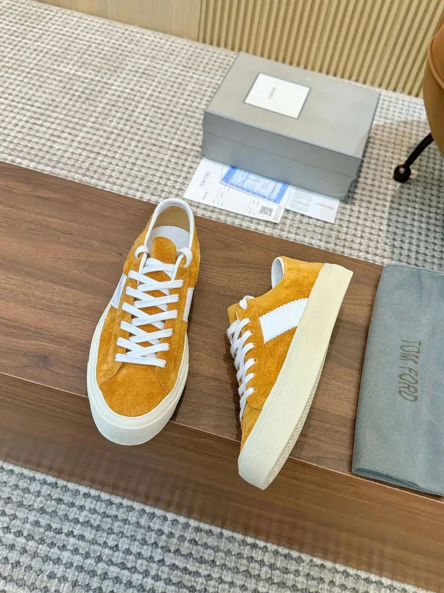 Tom Ford Tom Ford Yellow Suede Sneakers with White Accents Yellow - 1