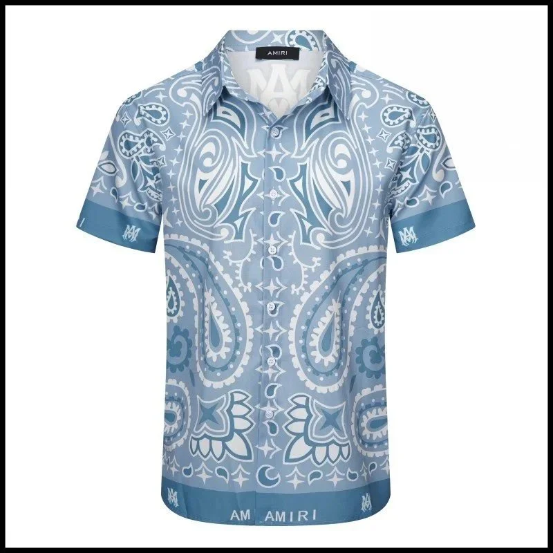 Amiri Amiri Paisley Print Short Sleeve Shirt Blue Blue - 1