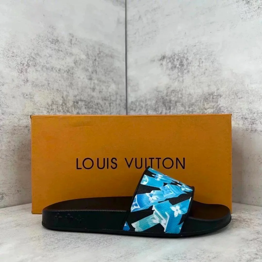 Louis Vuitton Louis Vuitton Blue Floral/Black Slide Black