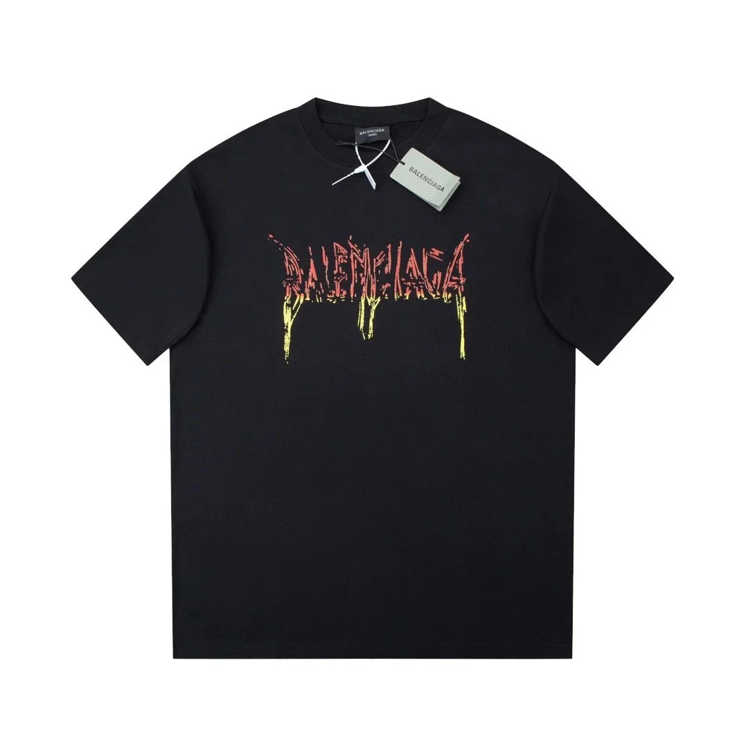 Balenciaga Balenciaga Black Dripped Logo T-Shirt Black - 1