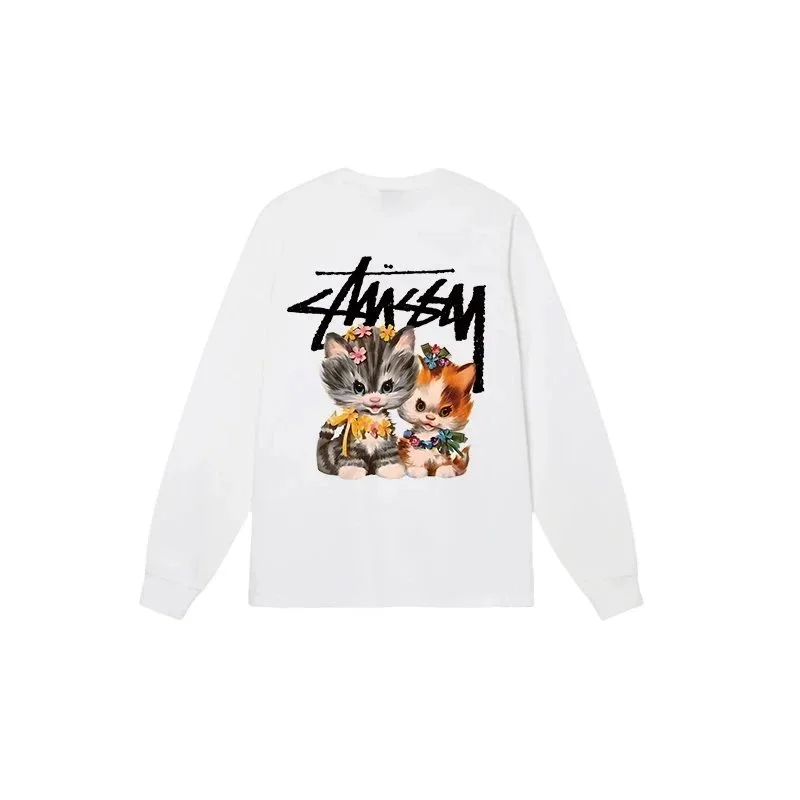 Stussy Stussy Stüssy Kitten Print Long Sleeve T-Shirt White White - 1