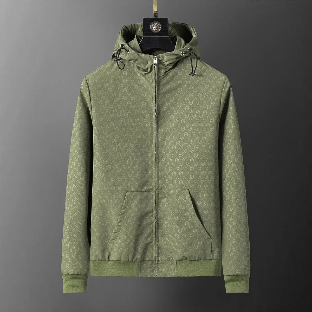 Green GG Monogram Patterned Hoodie Jacket