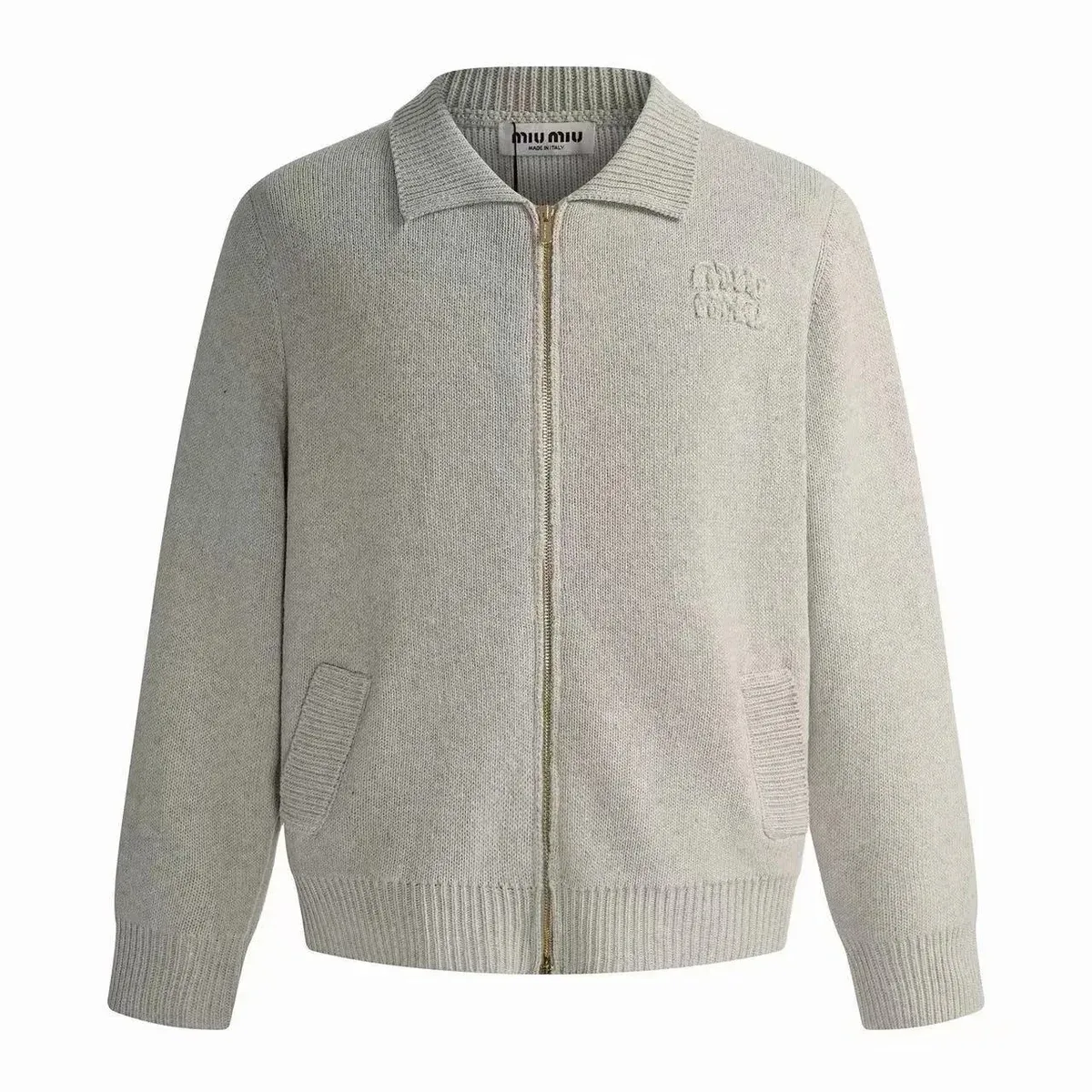 Miu Miu Miu Miu Light Grey Knitted Zip-Up Jacket Grey