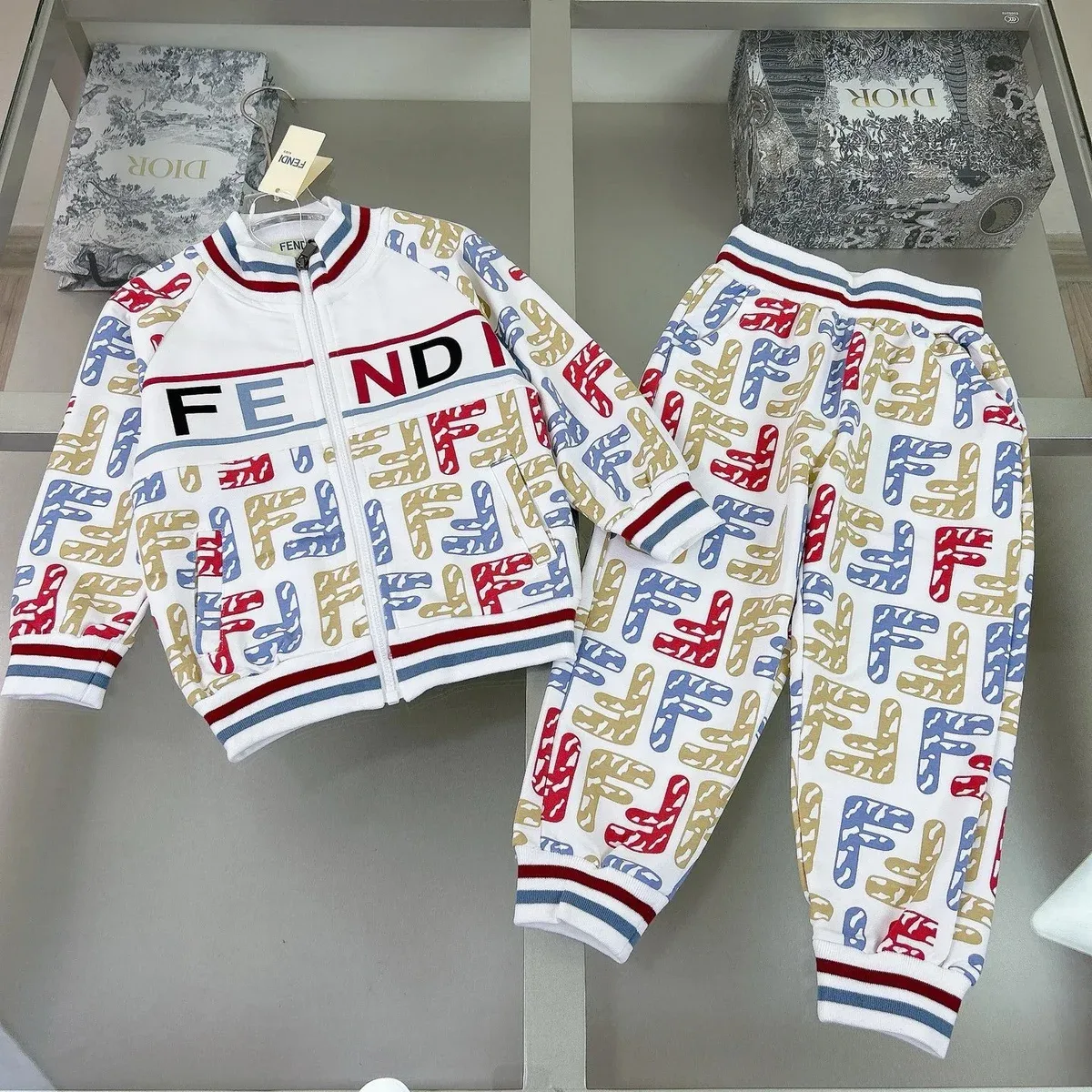 Fendi Fendi FF Monogram Multicolor Tracksuit Set White