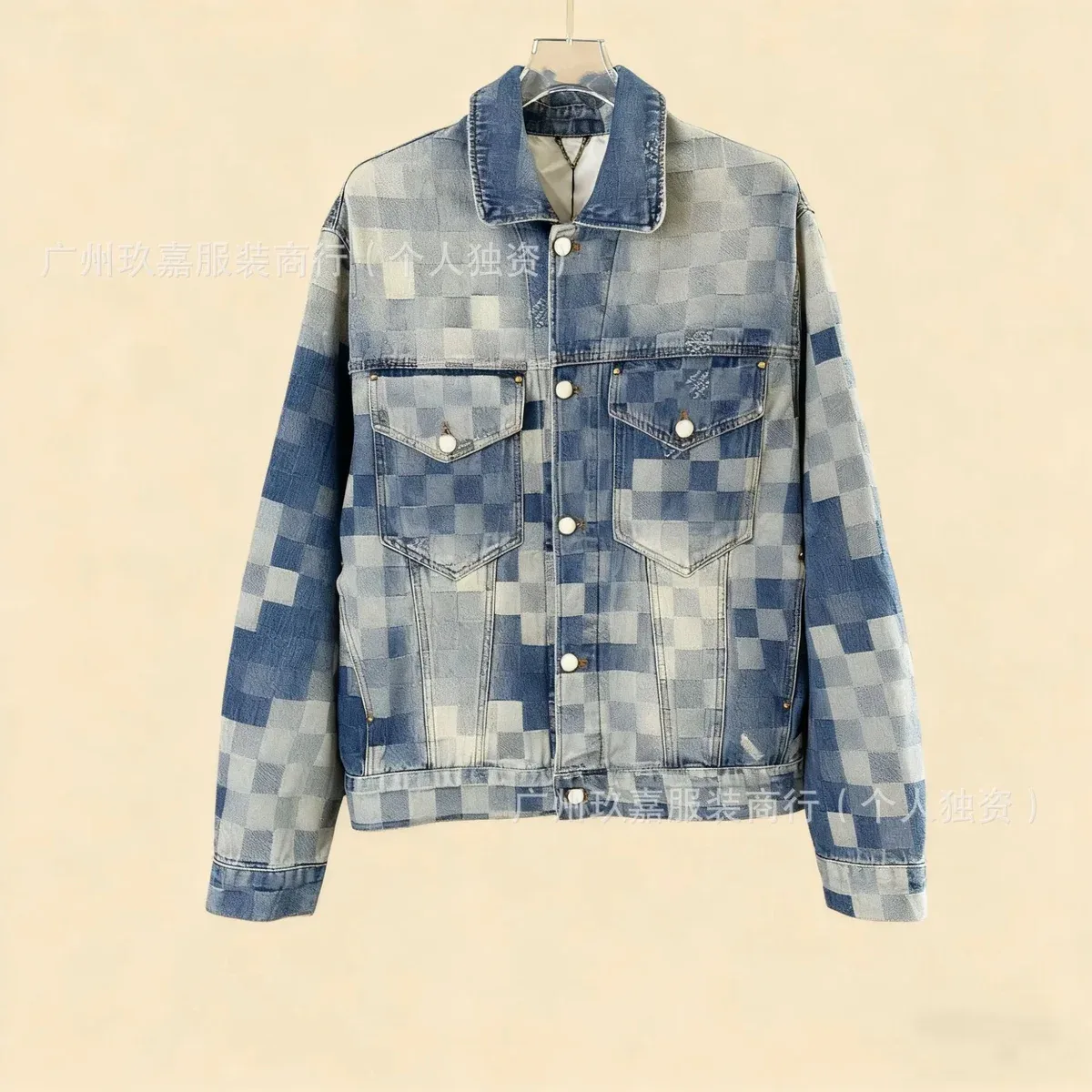 Other Checkered Blue Denim Jacket Blue - 1