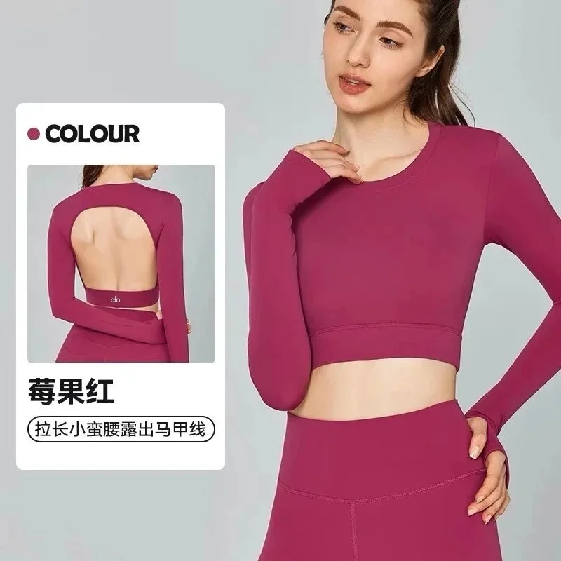 Alo Yoga Alo Berry Red Long Sleeve Crop Top Yoga Wear Red - 1