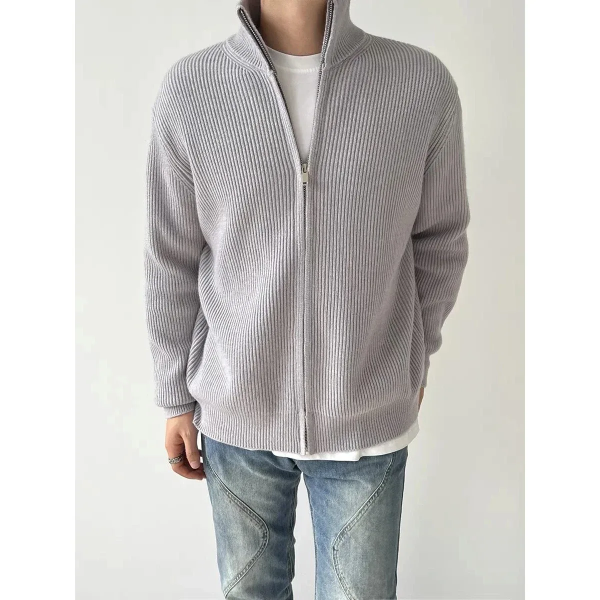 Other Light Grey Modal Ribbed Zip-Up Sweater Grey - 1