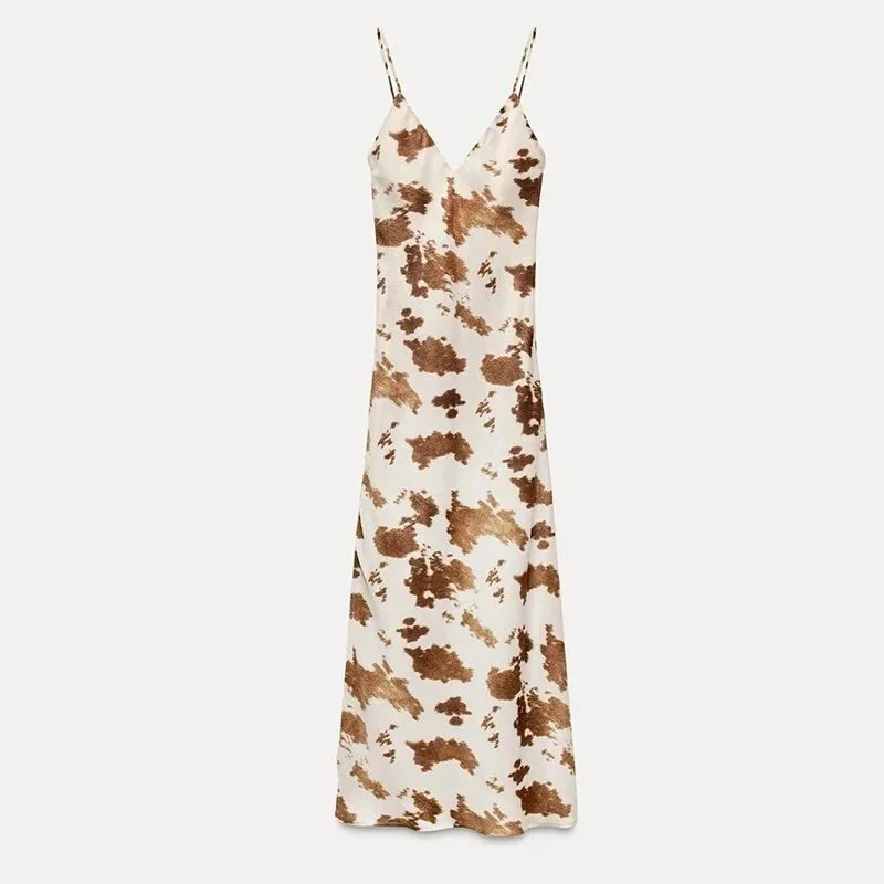 Other Unknown Brand Cow Print Slip Dress Beige Beige - 1