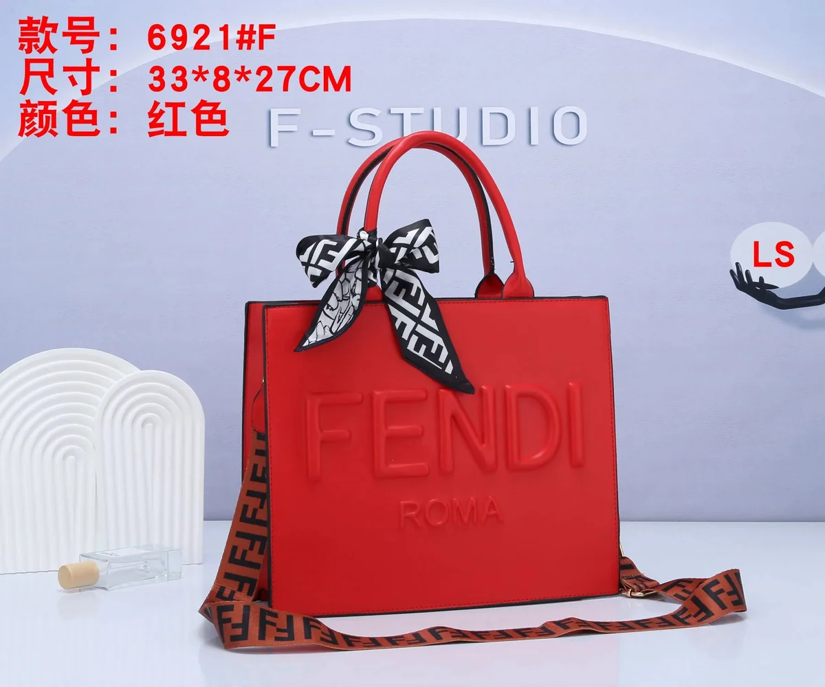 Fendi Fendi FF Logo 6921-3 Red Tote Bag Red