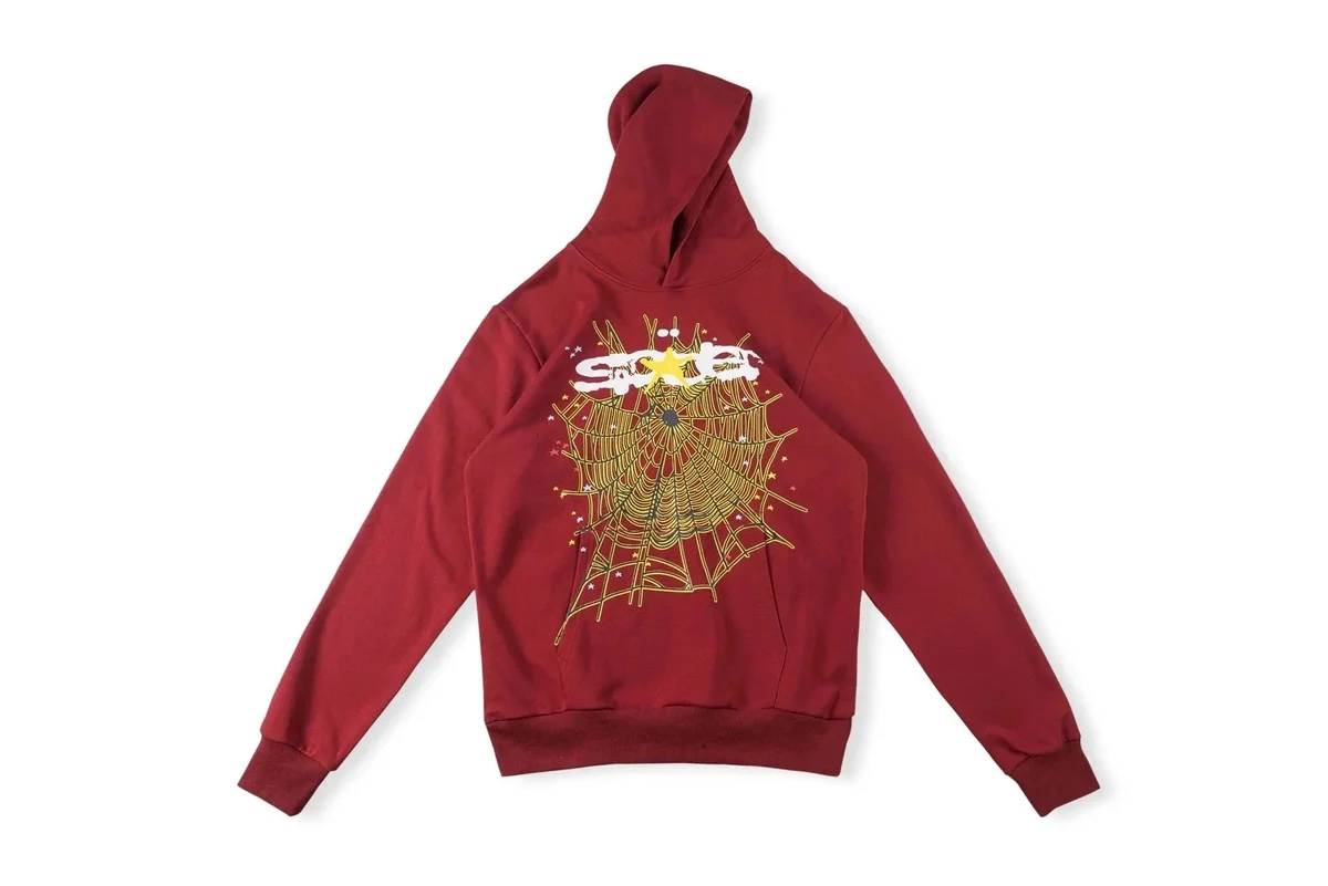 SP5DER SP5DER Maroon Spiderweb Graphic Hoodie Red - 1
