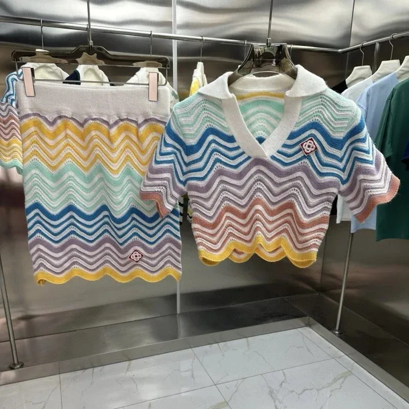 Other Unknown Brand Colorful Wave Knit Set 225-10 Tops & Shorts Multicolor - 1