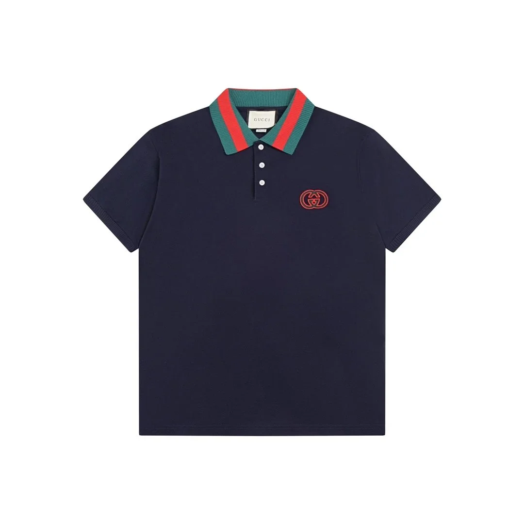 Gucci Gucci Polo Shirt Navy with Web Stripe Collar Navy - 1