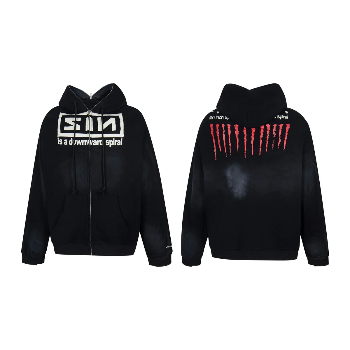 Other SIN Downward Spiral Printed Zip-Up Hoodie Black Black - 1