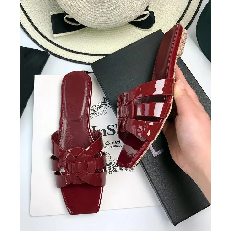 Other Burgundy Patent Leather Flat Sandals Red - 1