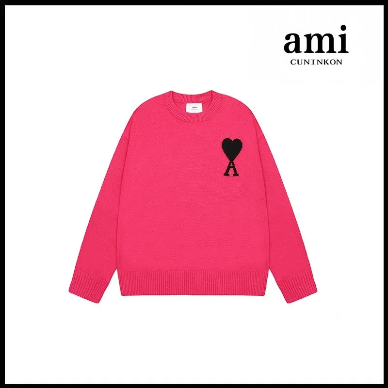 Ami Paris AMI 2115圆领提花款玫红圆领针织衫 Pink - 1