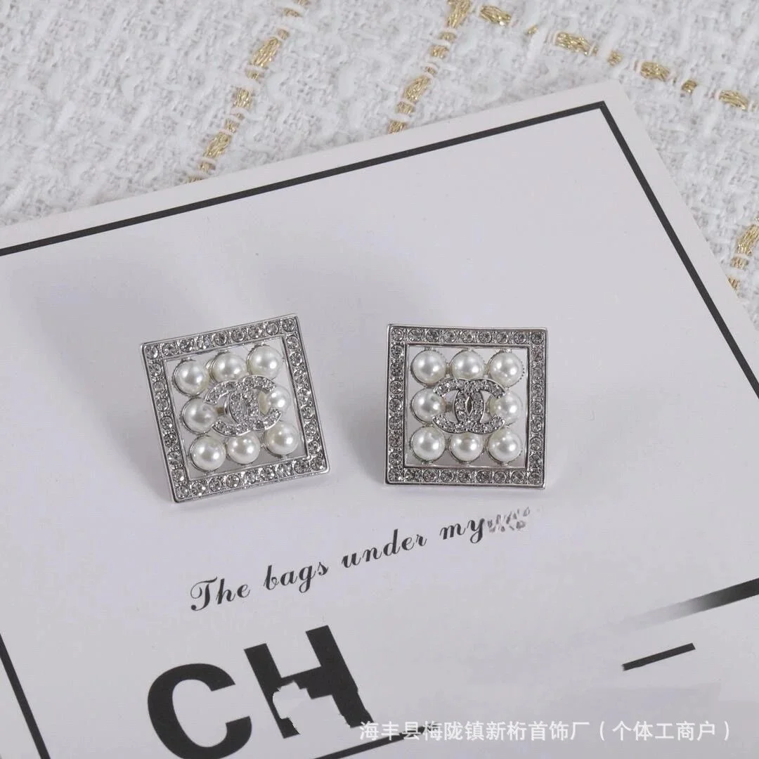 Chanel Chanel Classic Logo Pearl Stud Earrings White White