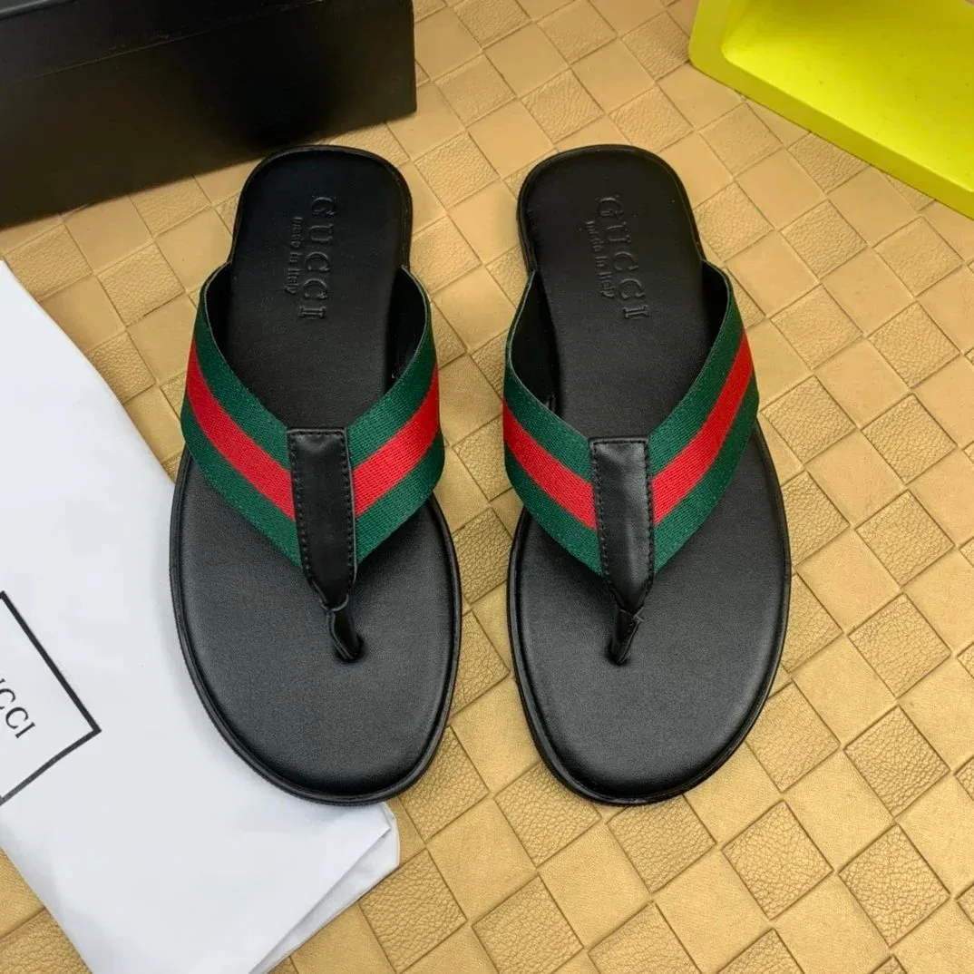 Gucci Gucci Web Stripe Flip Flops Green/Red Web Stripe Black
