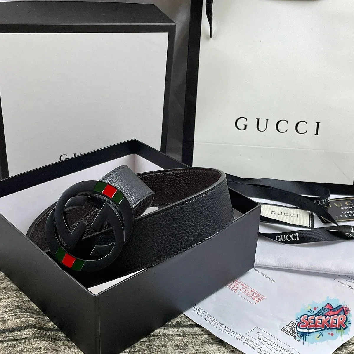 Gucci Gucci Interlocking G Belt Black Leather Belt Black - 1