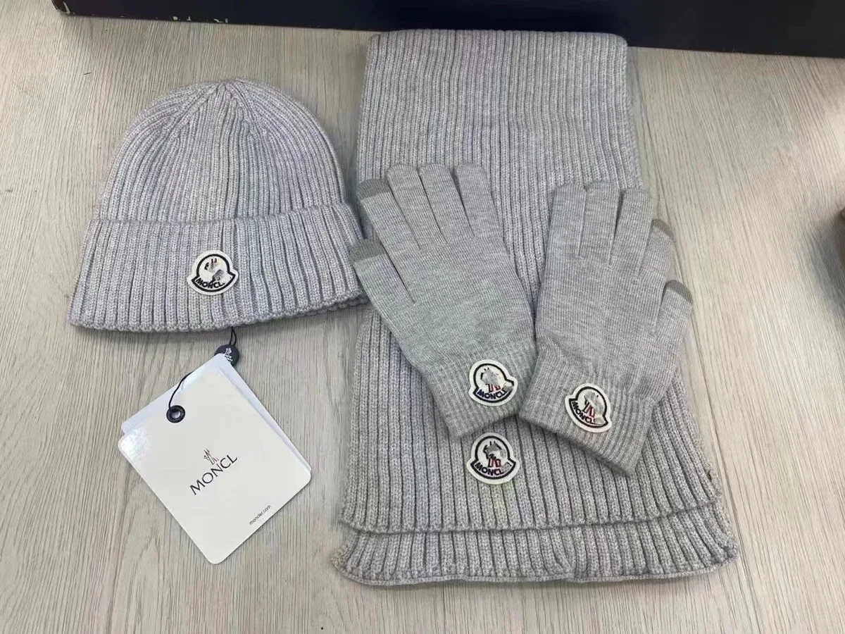 Moncler Moncler Grey Knit Winter Accessory Set Grey
