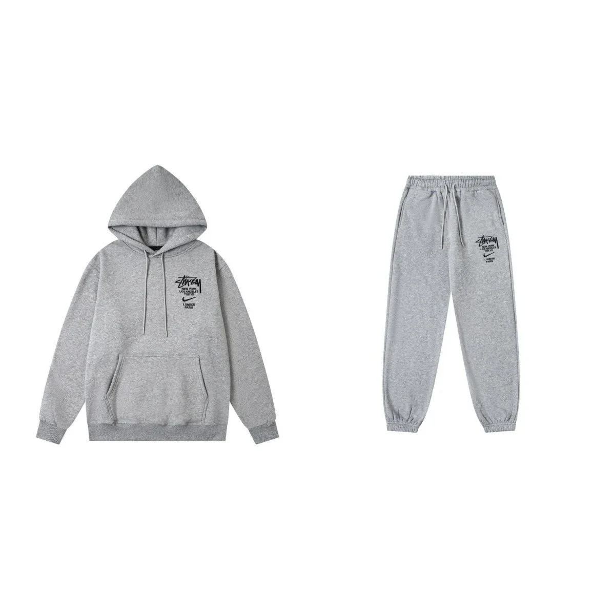 Stussy Stussy Basic Logo Heather Grey Embroidered Lined Co-ord Set Grey