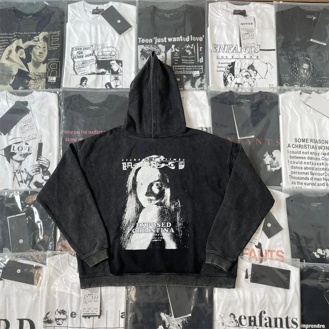 Other Washed Black Graphic Print Hoodie Black - 1