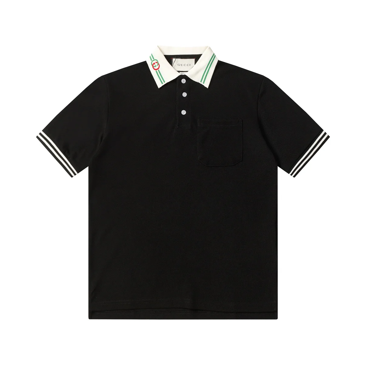 Gucci Gucci Polo Shirt Black with Green & White Collar Black - 1