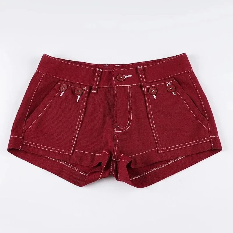 Other Red Denim Shorts with Button Pockets Red - 1