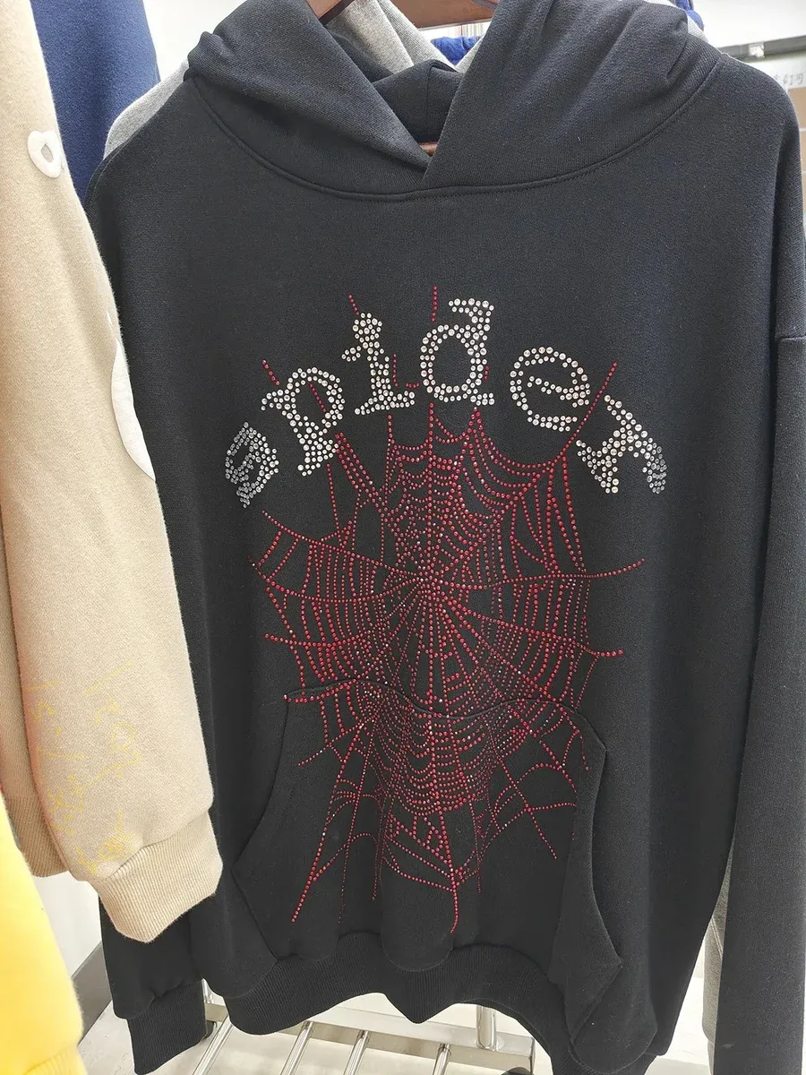 SP5DER SP5DER Spider Black Rhinestone Hoodie Black