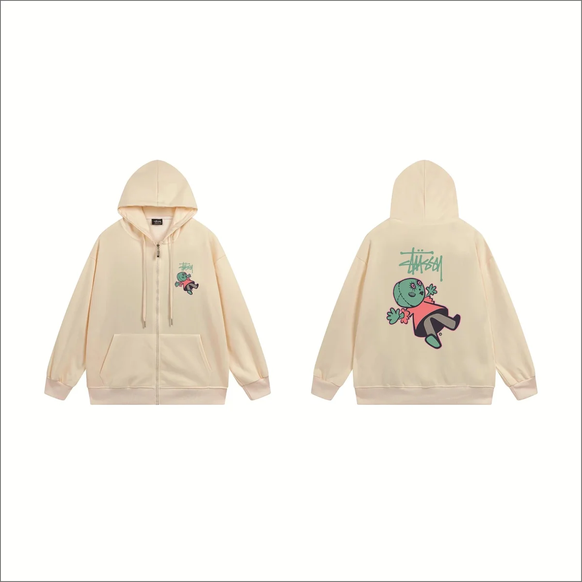 Stussy Stüssy Stüssy Zip-Up Hoodie Peach Beige Beige - 1