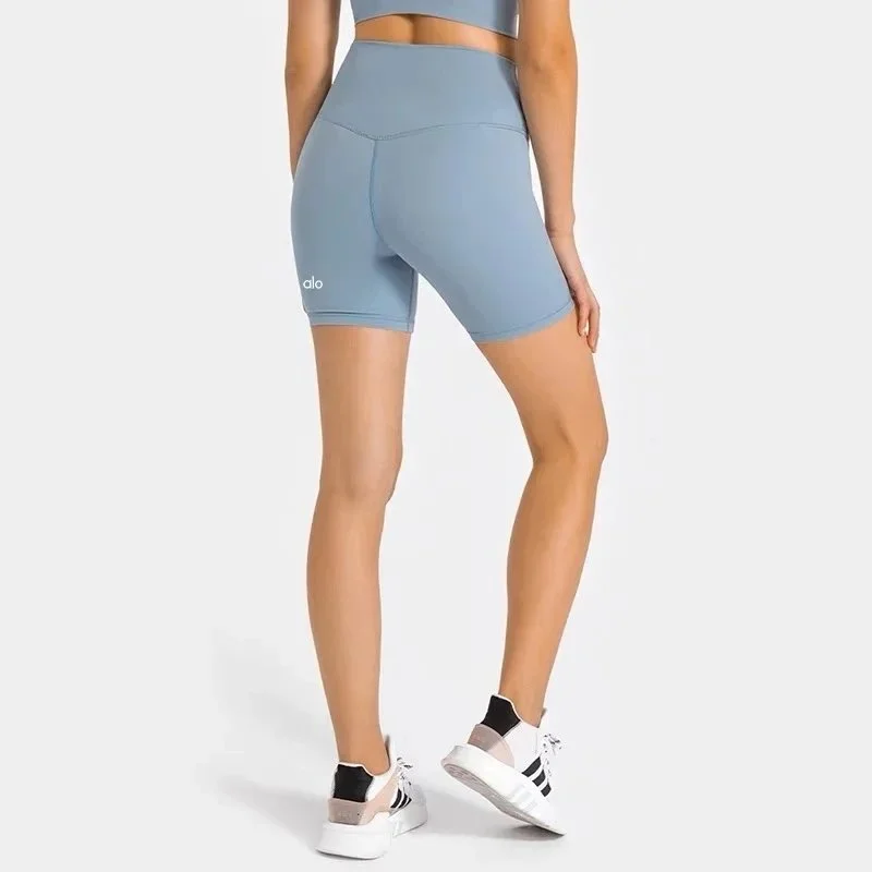 Alo Yoga Alo Water Blue Grey Biker Shorts Blue - 1