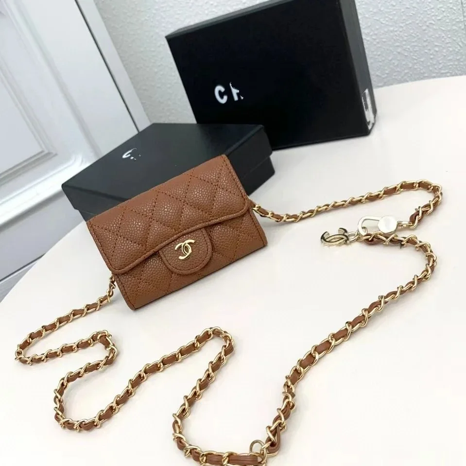 Chanel Classic Flap Mini portafoglio con catena Camel