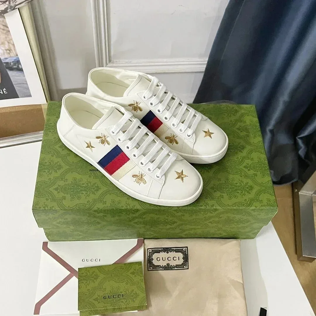 Gucci Gucci Ace White with Red-Blue Stripe and Gold Bees Sneakers White