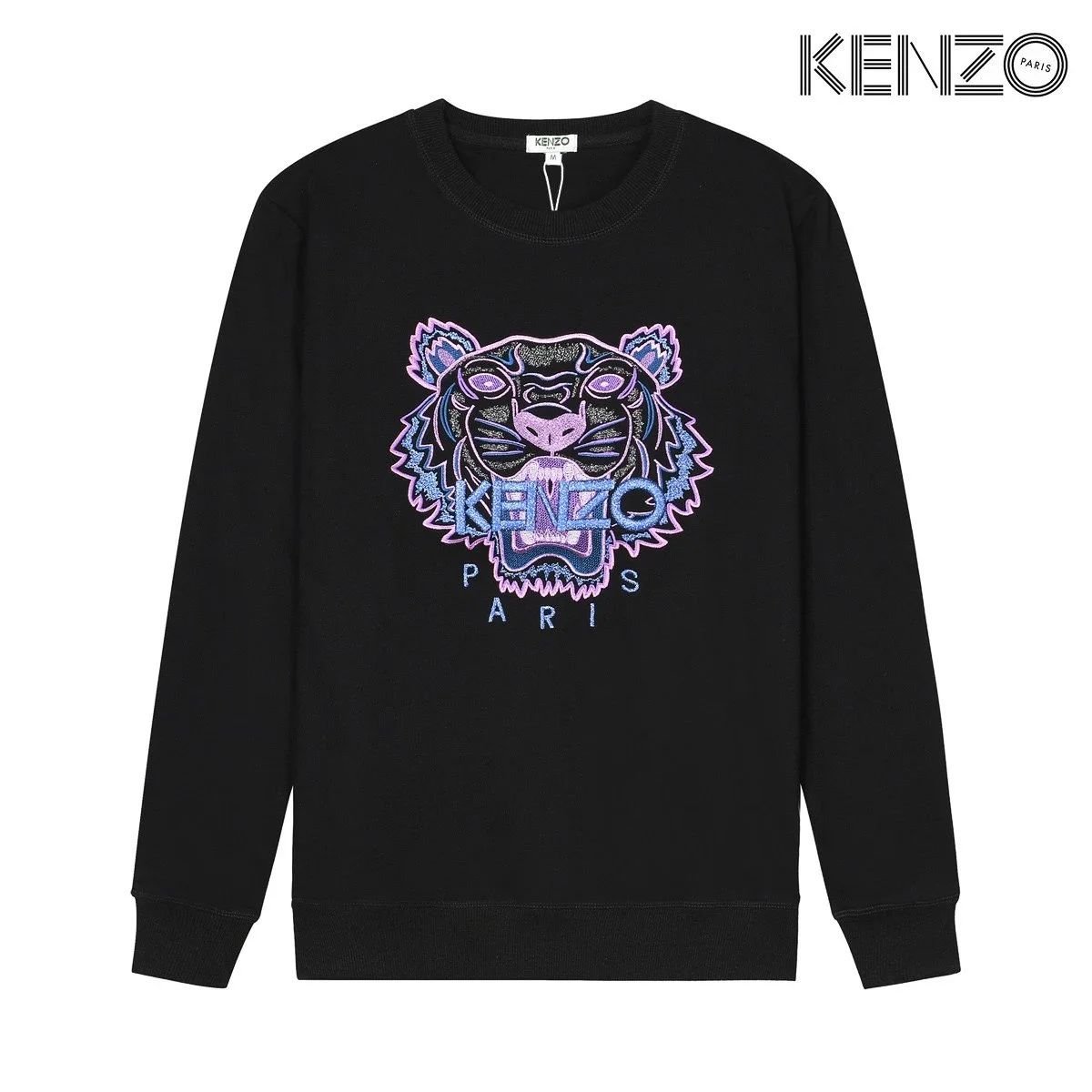 Kenzo Kenzo Tiger Neon Purple/Blue Embroidered Black Sweatshirt Black - 1