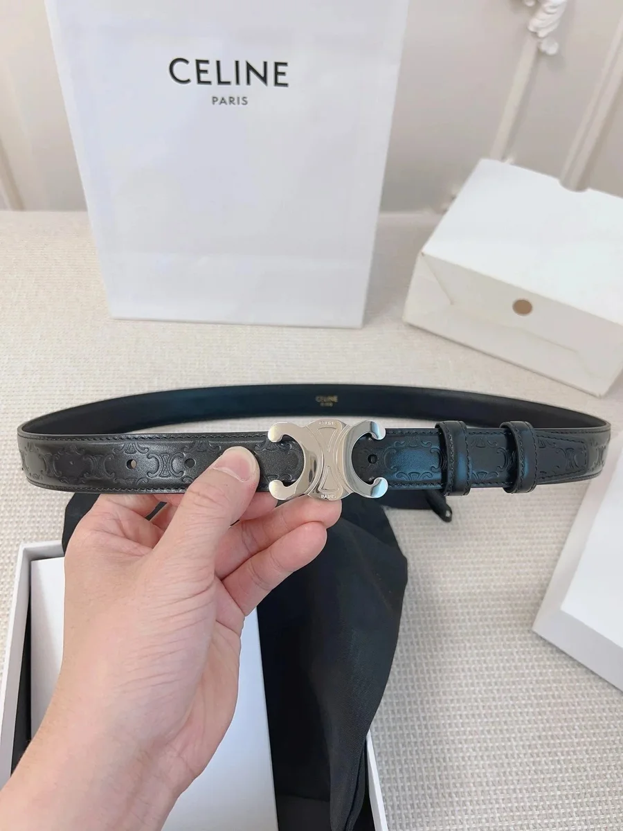 Celine Celine Classic Logo Black Leather Belt Black