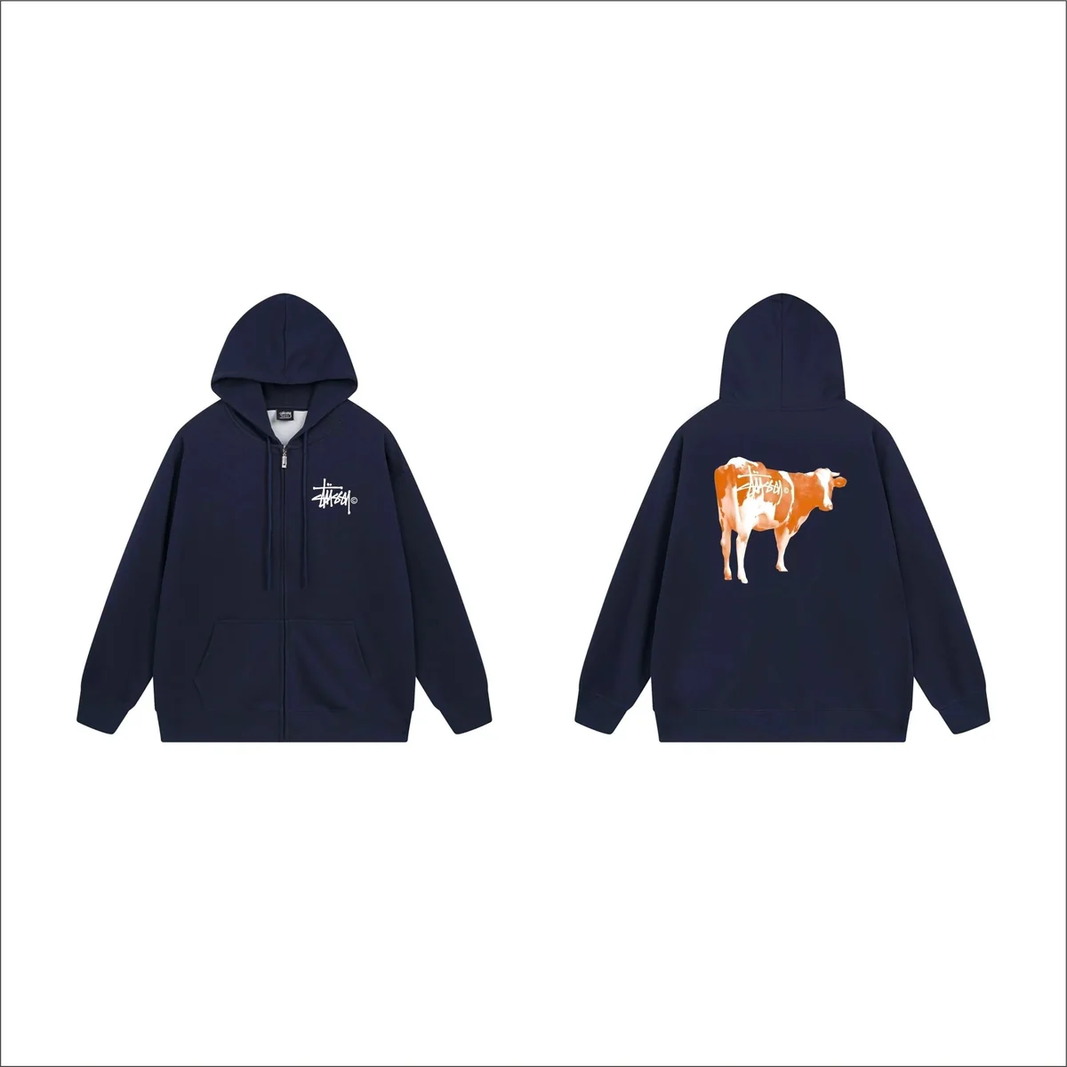 Stussy Stussy Cow Print Zip-Up Hoodie Navy Navy - 1