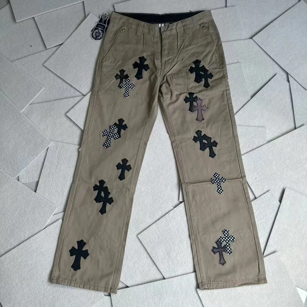 Chrome Hearts Chrome Hearts CH Cross Khaki Cross Embroidered Pants Beige - 1