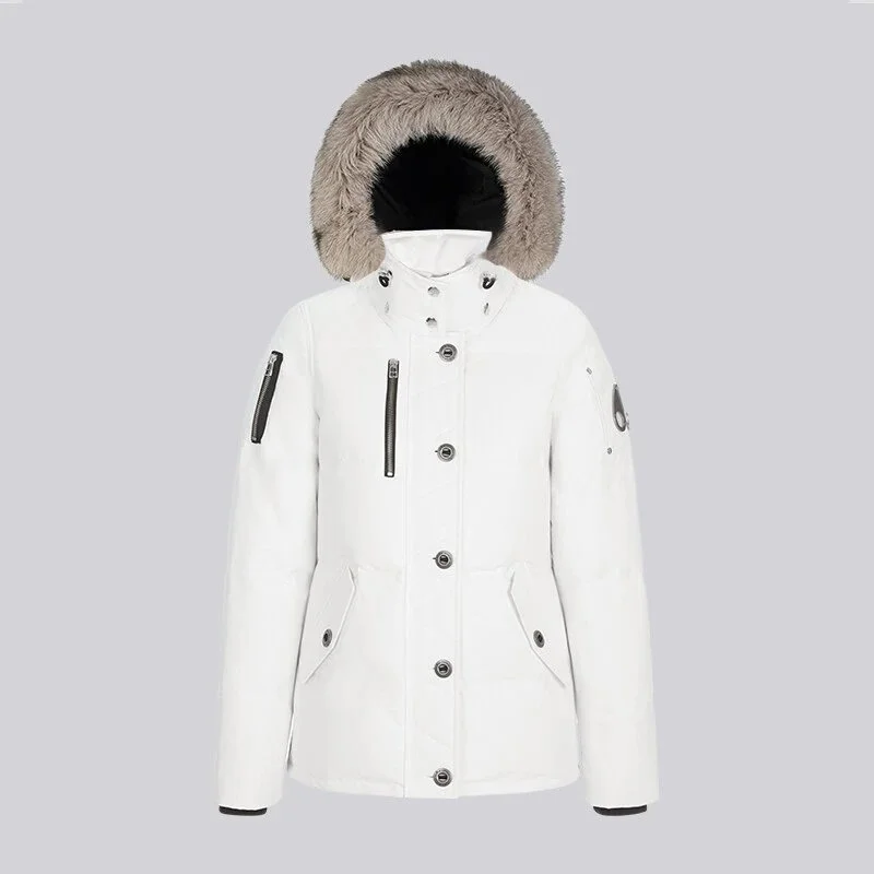 Other Unisex White/Stone Fox Fur Trim Parka White - 1